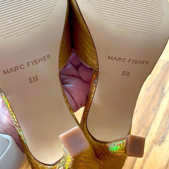 Marc Fisher- “Danria” Square Toe Gold Metallic Slide Dress Heels-8M- NEW - Picture 9 of 10